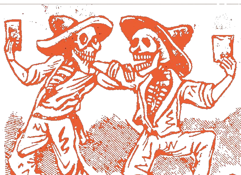 Dibujo de calaveras brindando